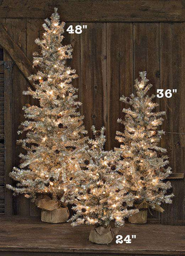 Pre-Lit Tinsel Tree w/Cones, 36